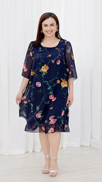 💥【Cumpărați 1 și primiți 1 gratuit】💕【S-5XL】👗Rochie elegantă cu imprimeu din plasă și mâneci cu volan