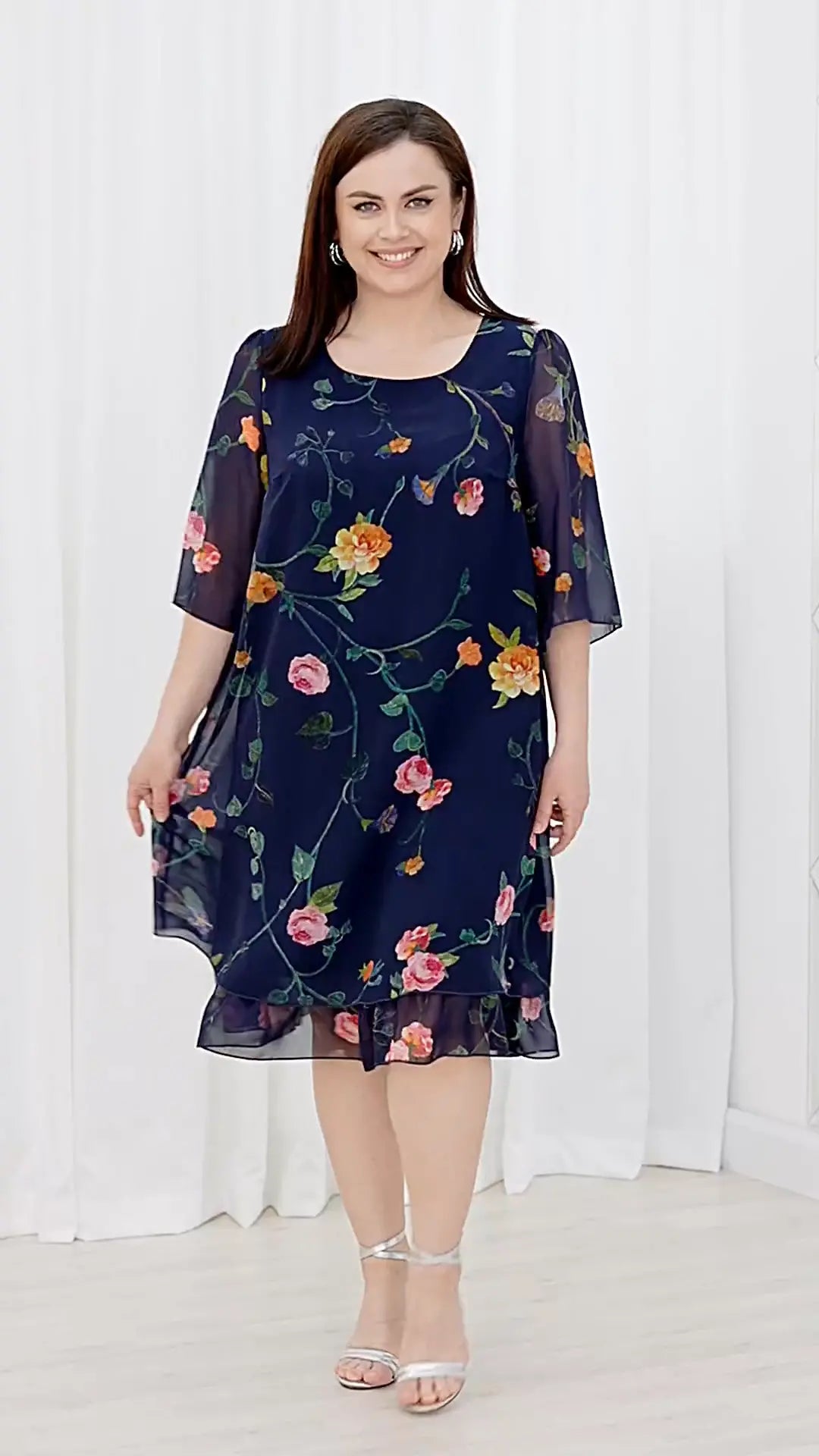 💥【Cumpărați 1 și primiți 1 gratuit】💕【S-5XL】👗Rochie elegantă cu imprimeu din plasă și mâneci cu volan