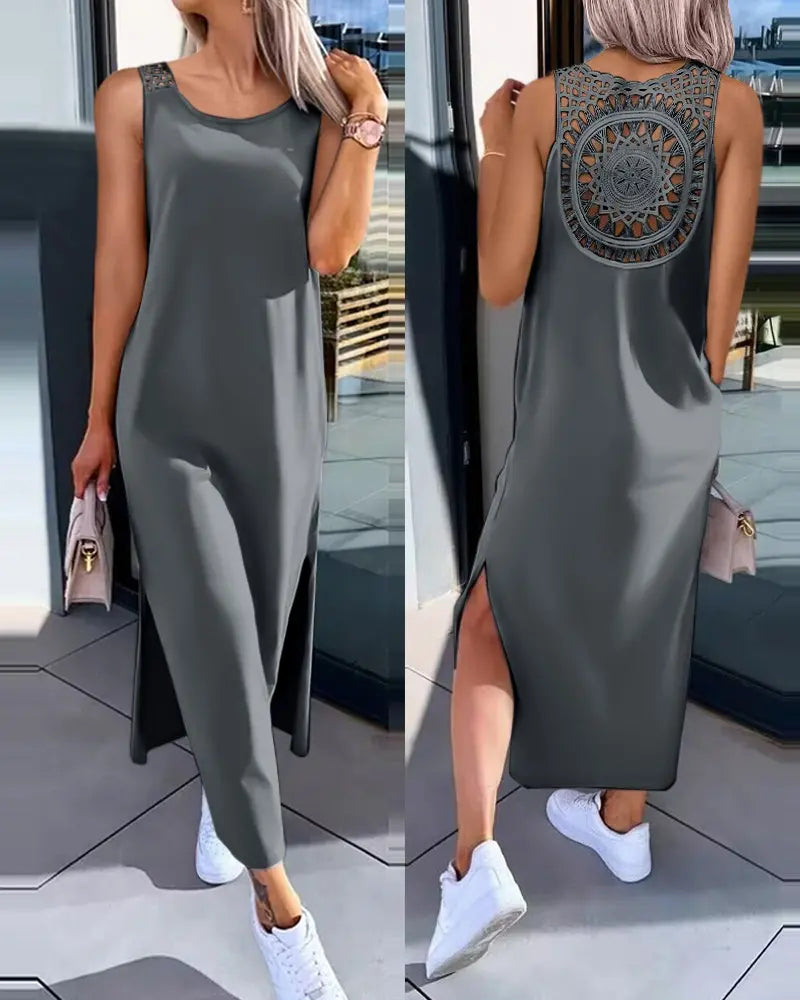 ❣️【De vânzare】😍Rochie de vară cu fante laterale, fără mâneci, din dantelă