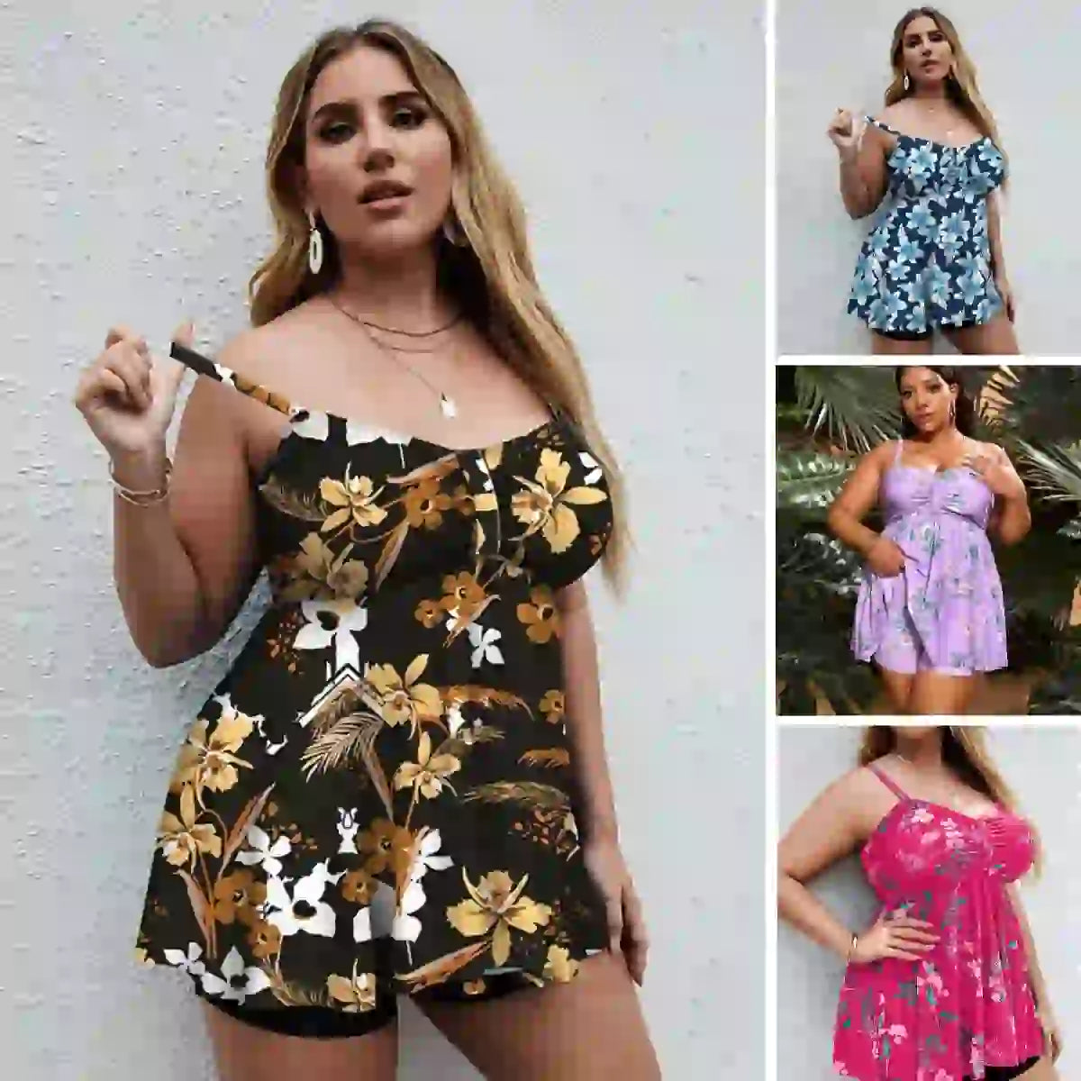 🏊🩱Cumpărați 1 obțineți 1 gratuit✨【Ascunde burta｜Mărimi mari disponibile】Costum de baie din 2 piese cu imprimeu floral (include pantaloni scurți)