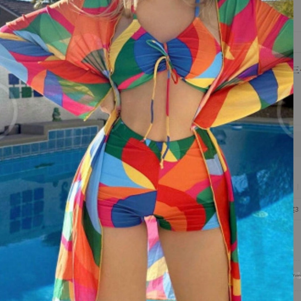 [S-XL] 2024 Costum de baie bikini cu imprimeu split top pentru femei cu trei piese