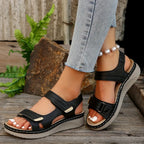 🌟【36-43】Sandale cu pană cu vârf deschis pentru femei Comfy Chic - Curea de fixare cu cârlig și buclă,（Husă falsă, îmbrăcăminte pentru toate anotimpurile）
