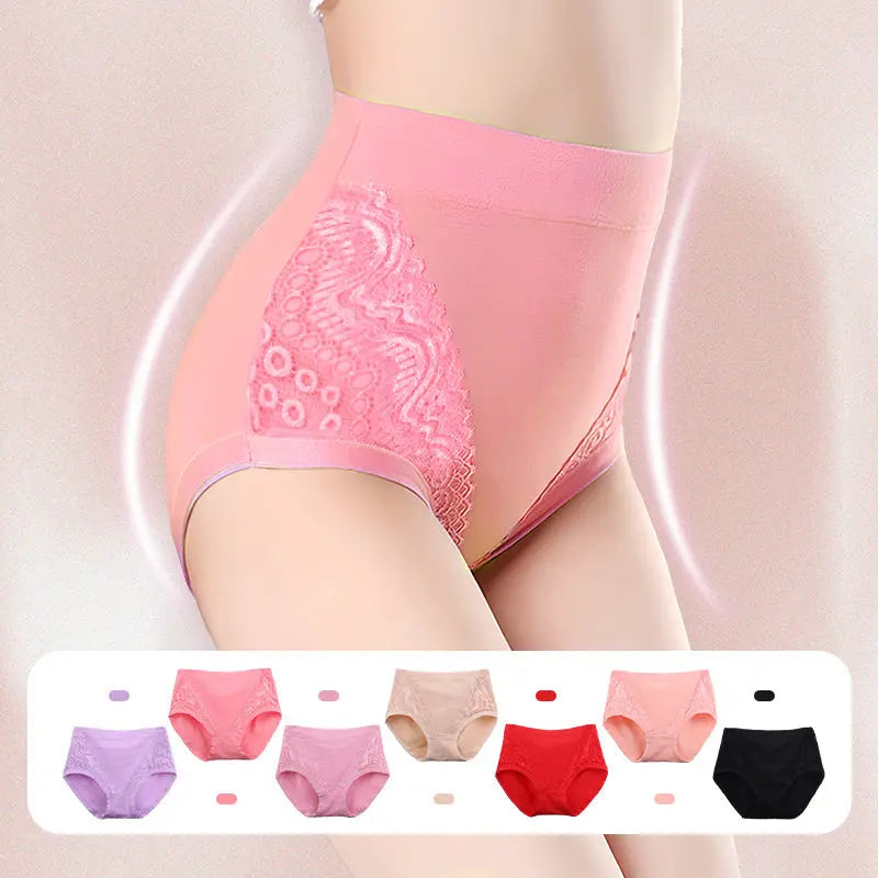 🎁💖【7 buc】【XL-6XL】Chiloți de damă din dantelă de bumbac cu talie înaltă