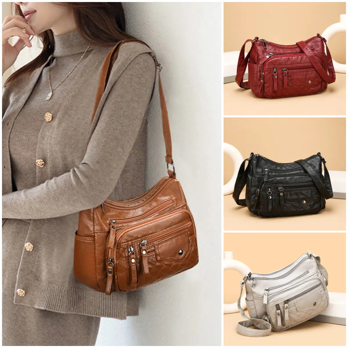 💥👜【Cumpără 1 primești 1 gratis】👜2024 noua geantă de umăr/geantă crossbody din piele moale de mare capacitate