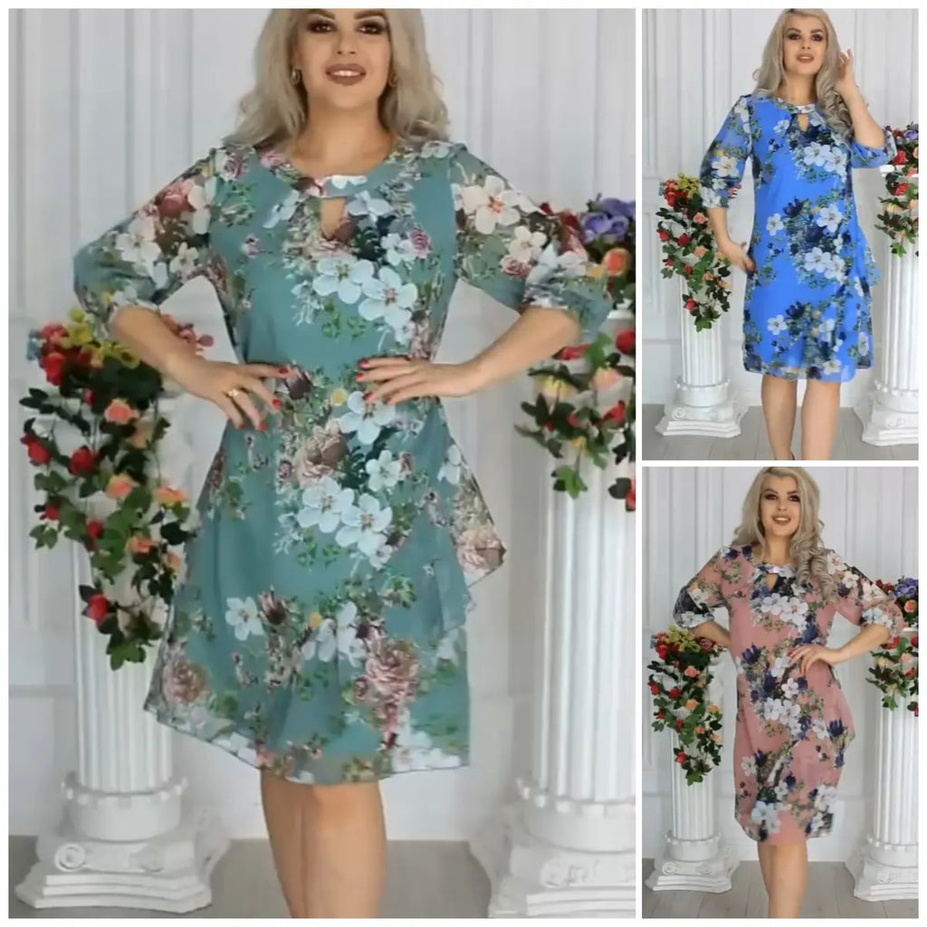 🔥✨【Cumpără 1 Primești 1 Gratuit】【S-5XL】💥Rochie din sifon imprimata noua