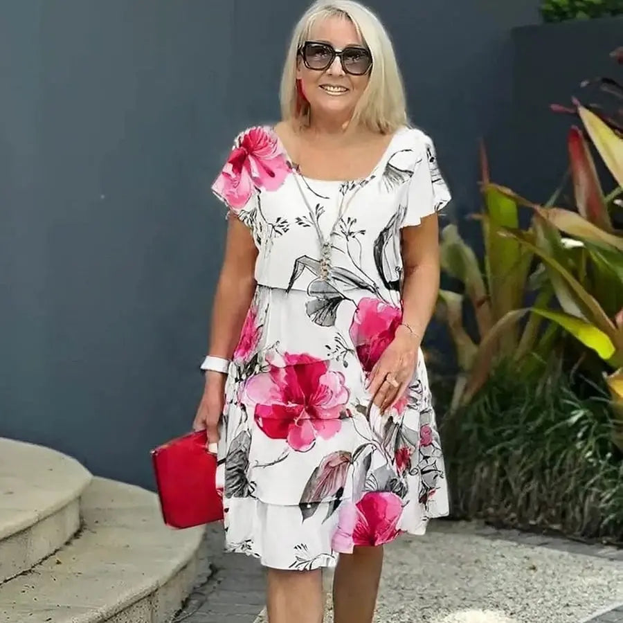 Rochie cascada cu model floral si mai multe plante