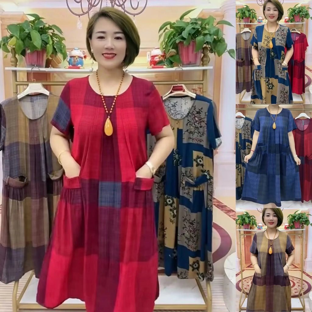 👗【Cumpărați 1 Primiți 1 gratuit】❤️【50-100 kg】2025 Rochie de călătorie în carouri, la modă lejeră Rochie confortabilă pentru mamă