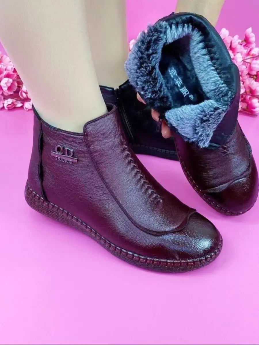 【35-40】Pantofi de damă din piele naturală italiană, anti-alunecare, plus fleece din bumbac