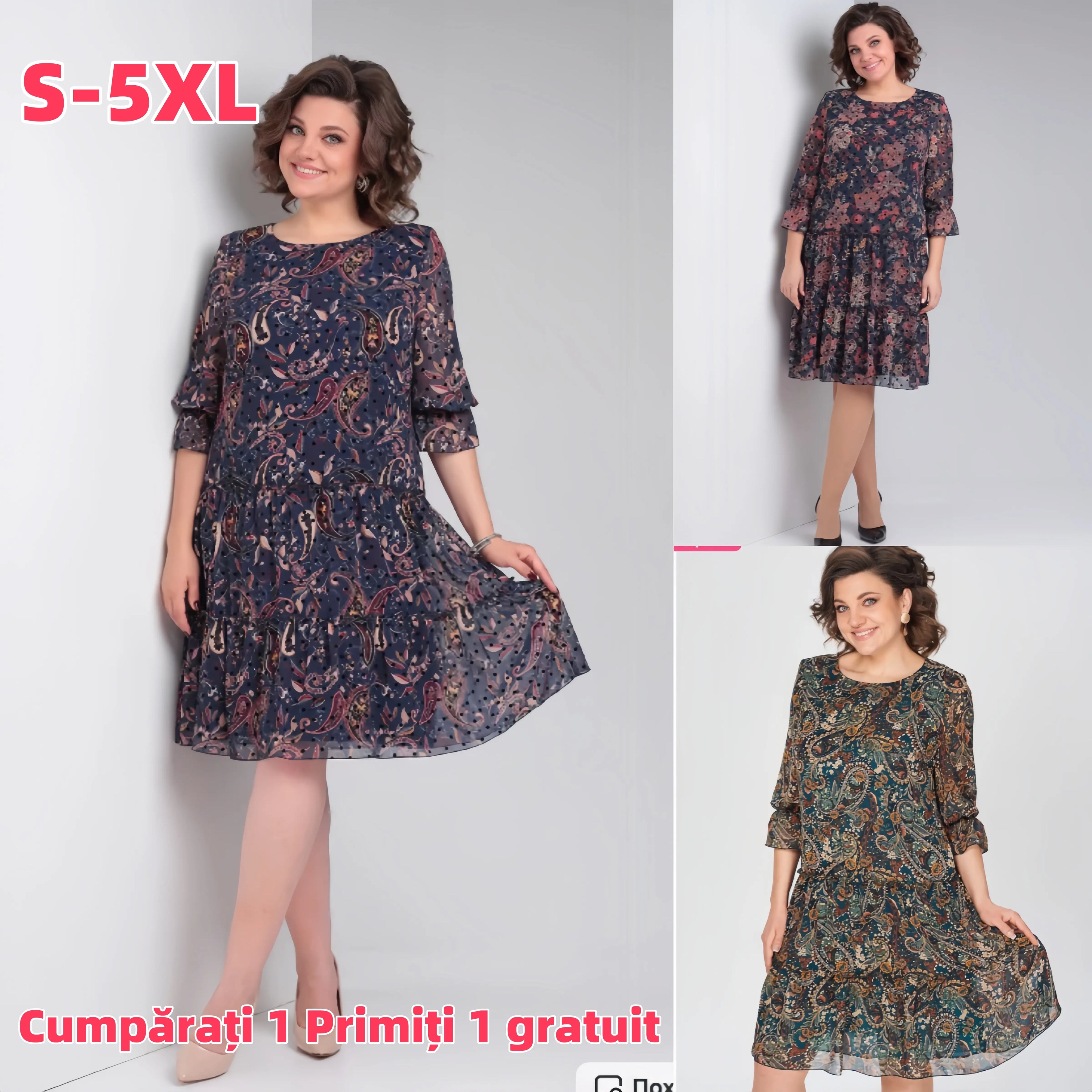 【🥇Cel mai bine vândut】【Cumpărați 1 Primiți 1 gratuit】💥👗【S-5XL】2025 Nouă rochie de primăvară imprimată