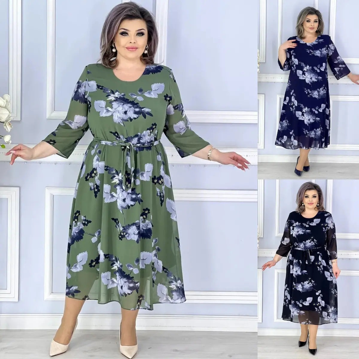 【🏆Produs foarte bine vândut】🌺【S-5XL】2025 Noua rochie din sifon cu flori de primavara