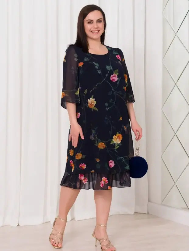💥【Cumpărați 1 și primiți 1 gratuit】💕【S-5XL】👗Rochie elegantă cu imprimeu din plasă și mâneci cu volan