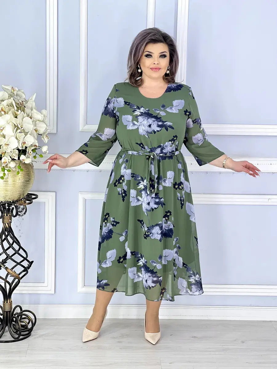 【🏆Produs foarte bine vândut】🌺【S-5XL】2025 Noua rochie din sifon cu flori de primavara
