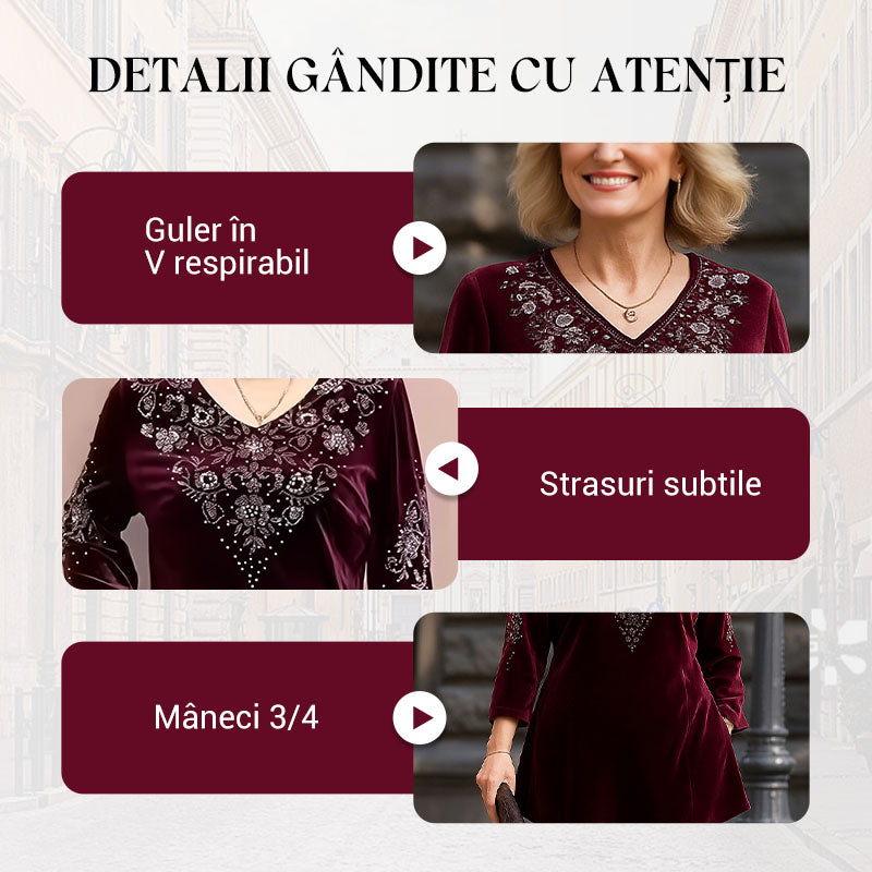 💞Set top și pantaloni din catifea cu strasuri pentru femei