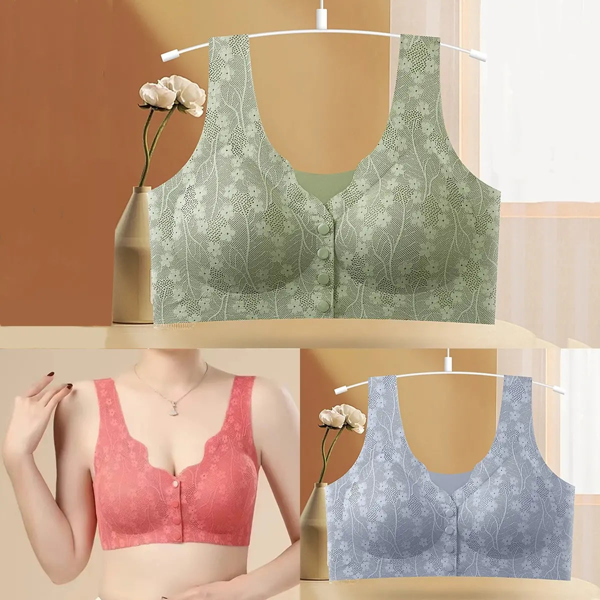 2026【Cumpără unul, primește unul gratuit】Sutien fără fir pentru femei cu nasturi în față ❤️【40-100kg】