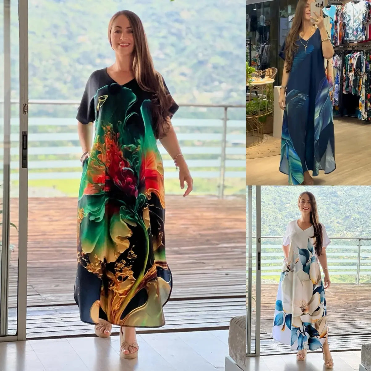 [S-5XL] Rochie vaporoasă cu imprimeu, din bumbac și mătase naturală – Elegantă, lejeră și avantajoasă pentru siluetă