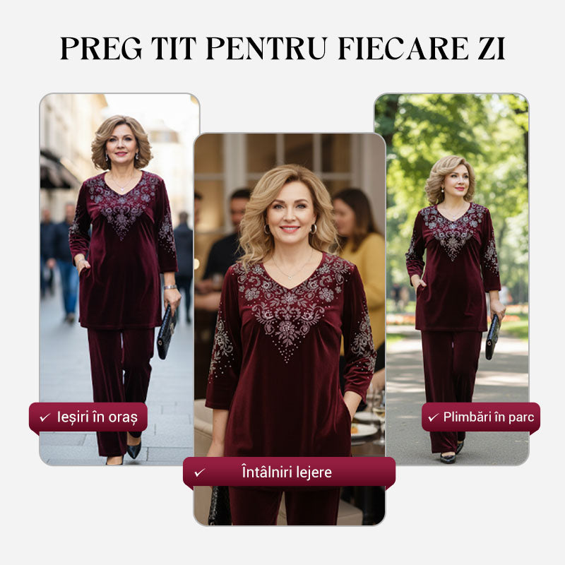 💞Set top și pantaloni din catifea cu strasuri pentru femei