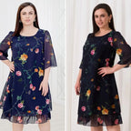 💥【Cumpărați 1 și primiți 1 gratuit】💕【S-5XL】👗Rochie elegantă cu imprimeu din plasă și mâneci cu volan