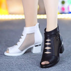 🤩【Cumpărați 1, primiți 1 gratuit】👠【35～41】2025 Sandale noi, elegante și confortabile, din plasă, gură de pește, cu toc gros