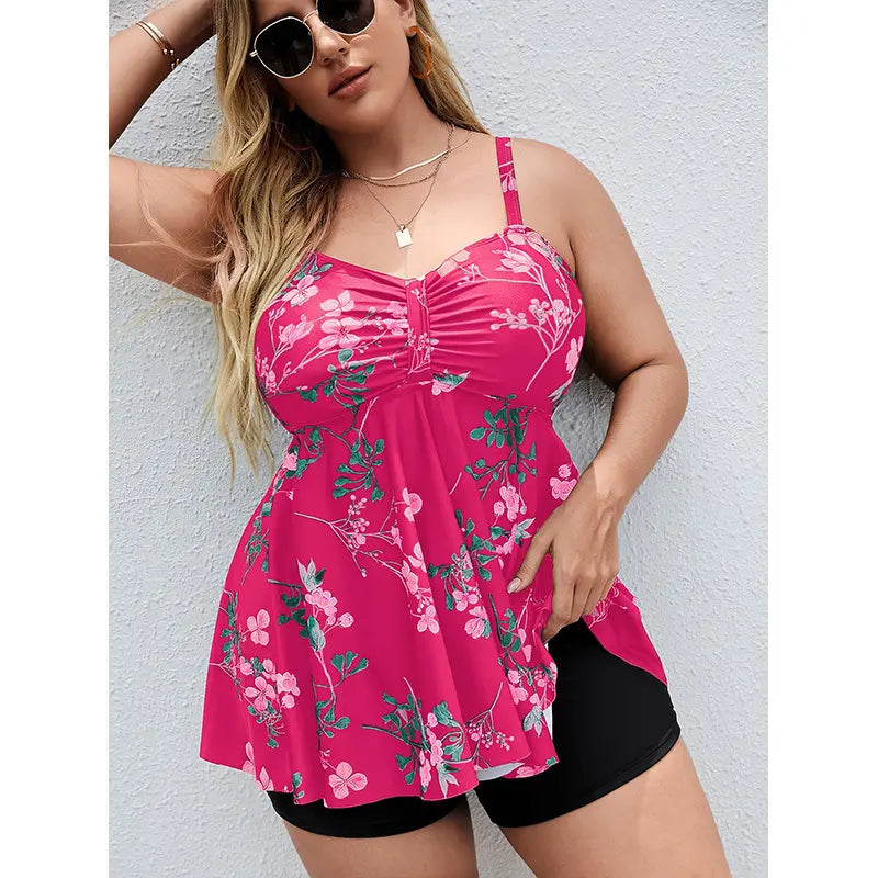 🏊🩱Cumpărați 1 obțineți 1 gratuit✨【Ascunde burta｜Mărimi mari disponibile】Costum de baie din 2 piese cu imprimeu floral (include pantaloni scurți)