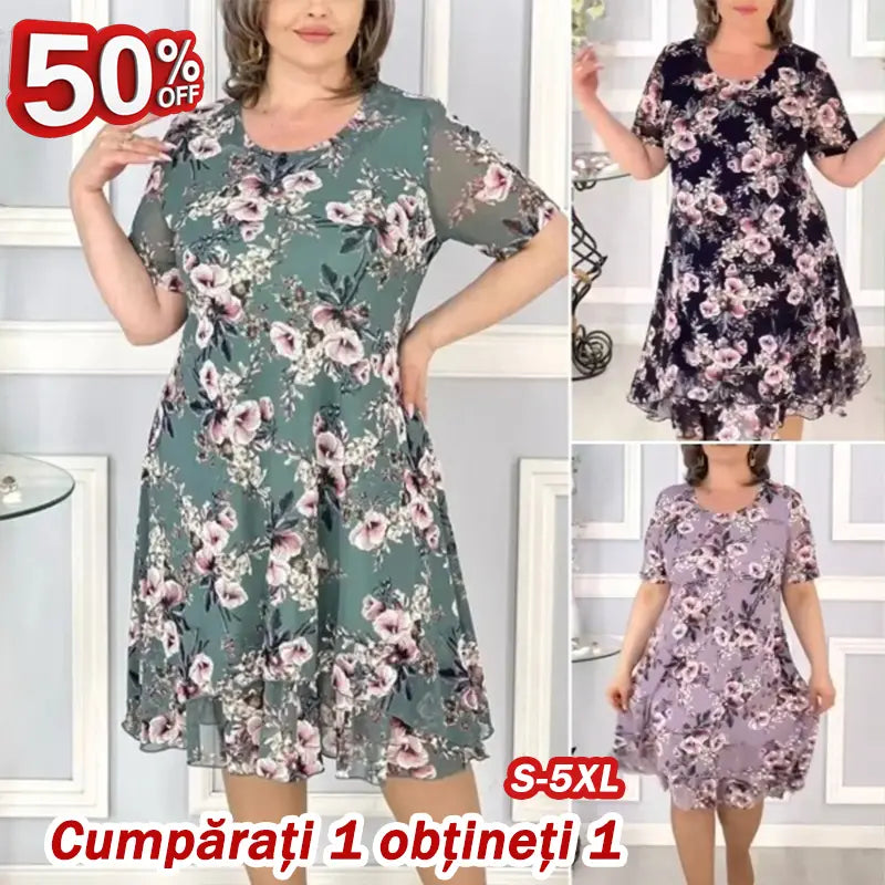 【Cumpărați 1 obțineți 1】【S-5XL】Rochie florală de damă cu talie