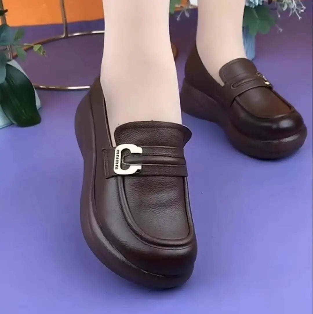 🏆Cumpără 1 Primești 1 Gratuit【35-41】Pantofi sport din piele naturală cu platformă, cu vârf rotund și talpă groasă, retro, confortabili, din piele moale, pantofi mici