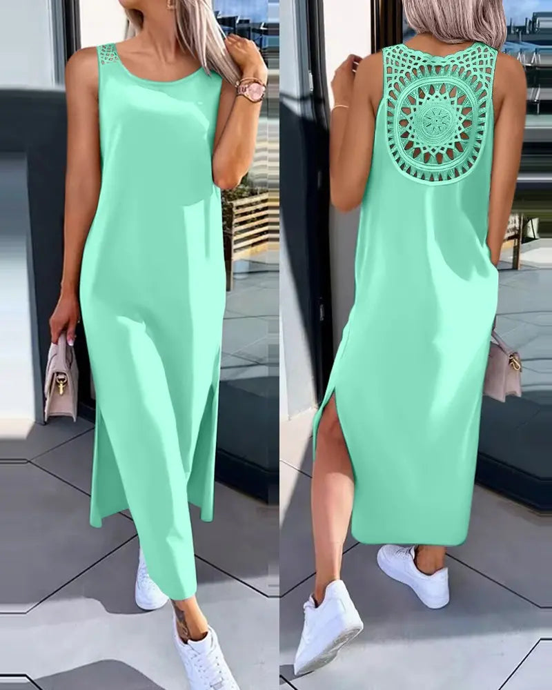 ❣️【De vânzare】😍Rochie de vară cu fante laterale, fără mâneci, din dantelă