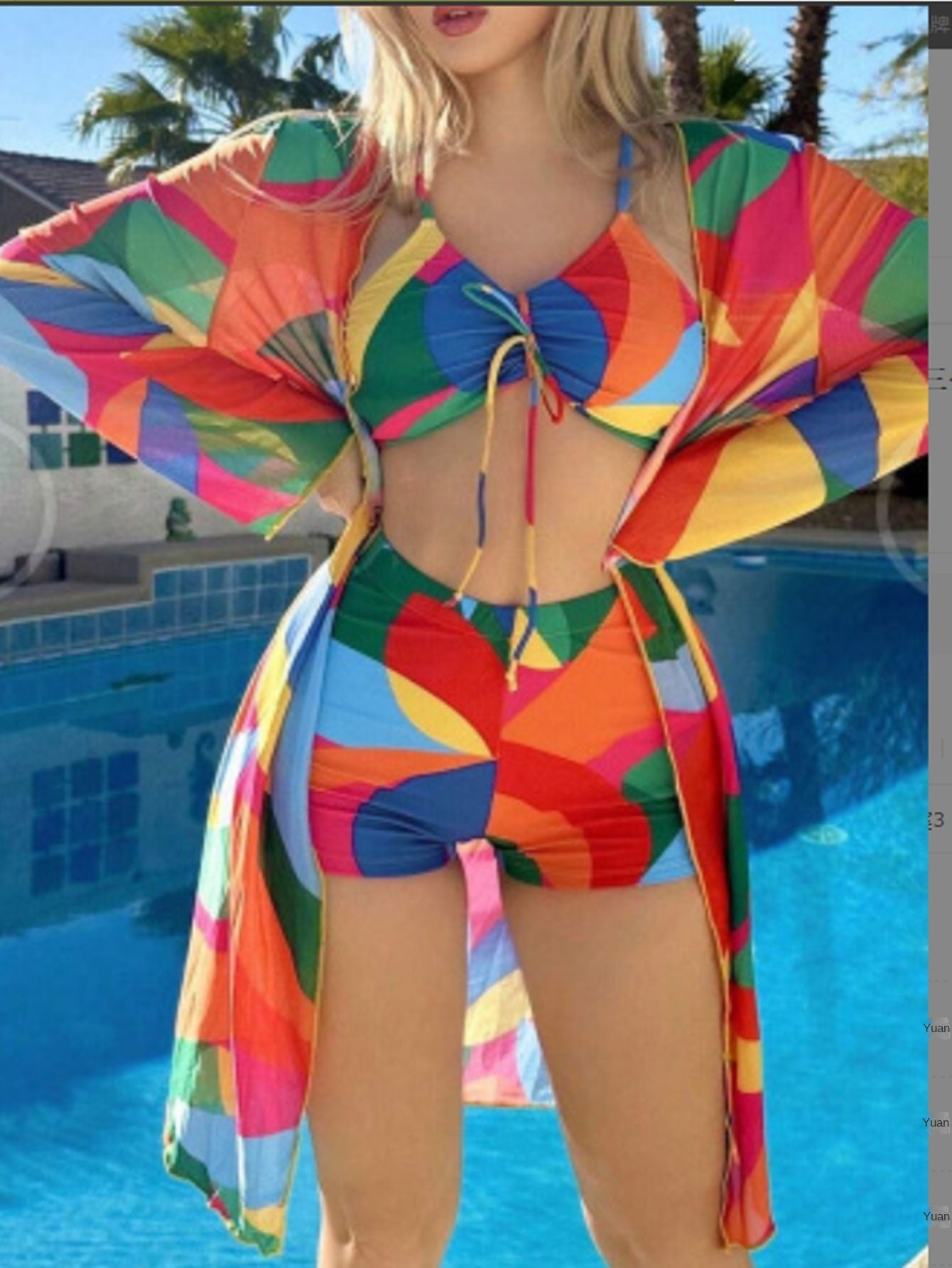 [S-XL] 2024 Costum de baie bikini cu imprimeu split top pentru femei cu trei piese