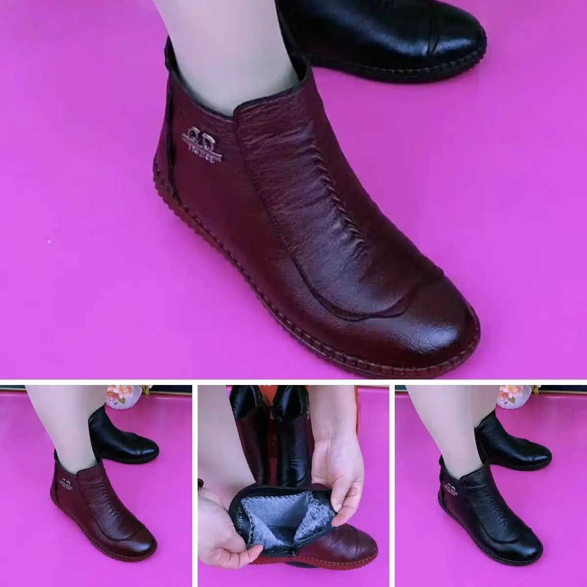 【35-40】Pantofi de damă din piele naturală italiană, anti-alunecare, plus fleece din bumbac