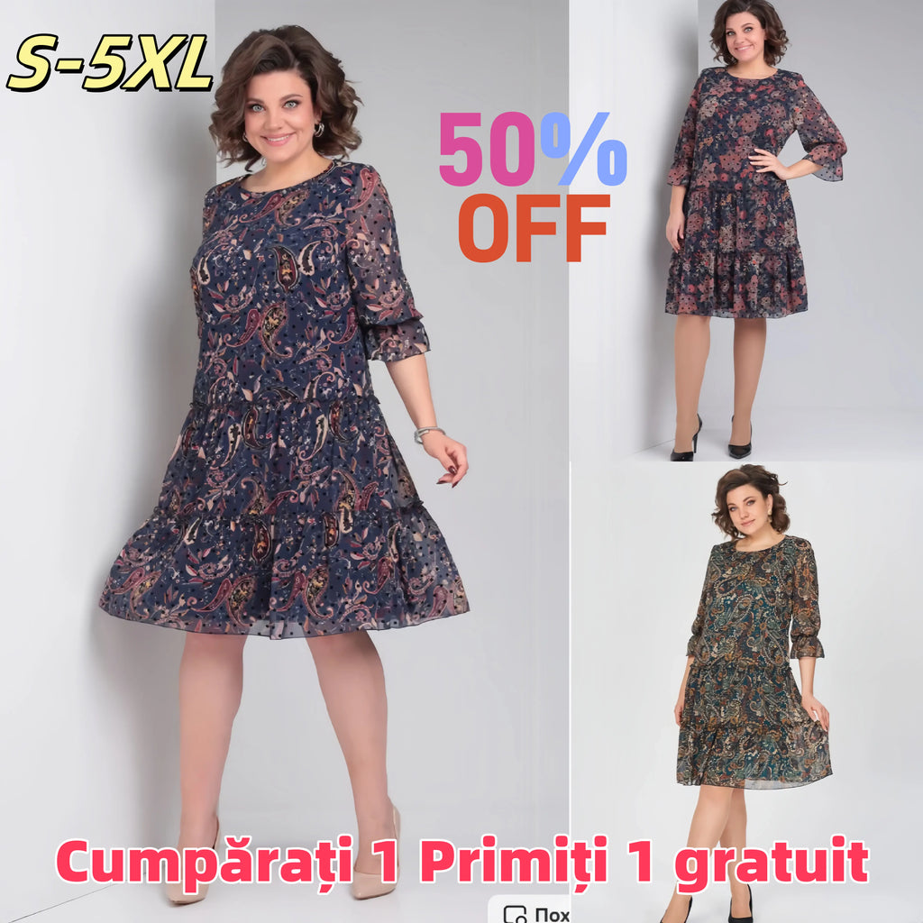 【🥇Cel mai bine vândut】【Cumpărați 1 Primiți 1 gratuit】💥👗【S-5XL】2025 Nouă rochie de primăvară imprimată
