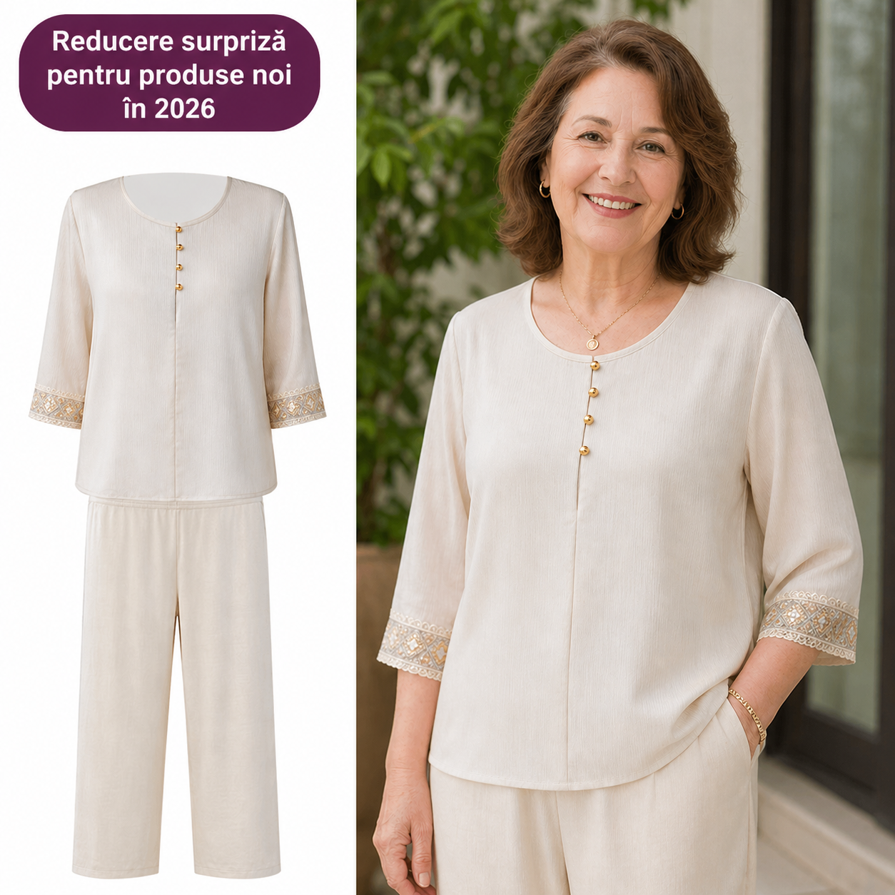 Set din două piese brodat (top + pantaloni) - acum cu 45% reducere!