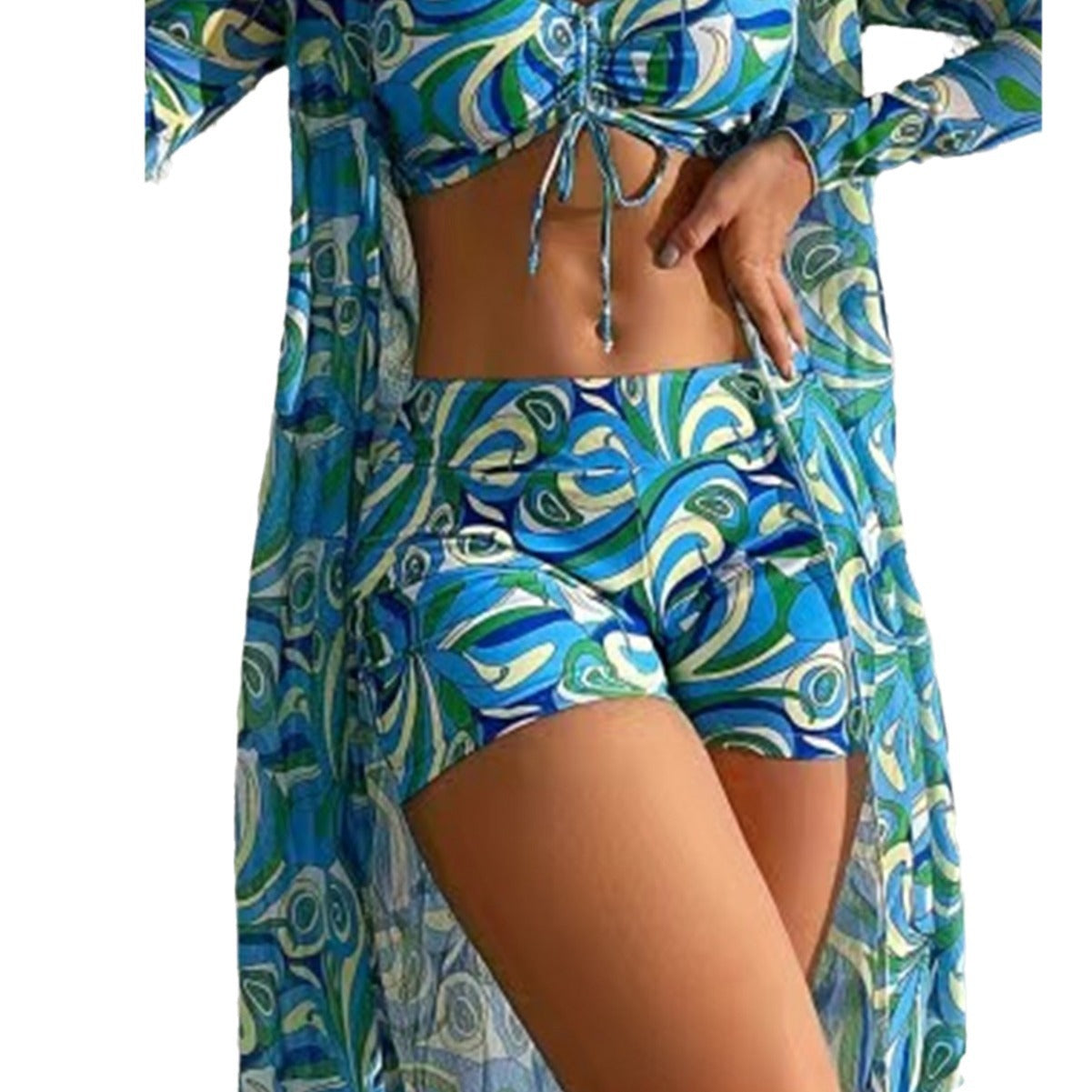 [S-XL] 2024 Costum de baie bikini cu imprimeu split top pentru femei cu trei piese