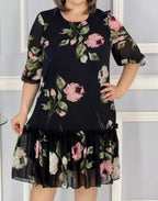 【S-5XL】2026 Rochie nouă grasă și supradimensionată cu cinci sferturi de mânecă patchwork din șifon