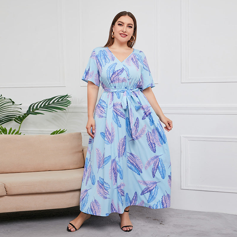 [S-5XL] 2024 Rochie nouă cu talie înaltă în stil vestic cu decolteu în V lungime medie, plus dimensiune temperament imprimat rochie sexy în stil western