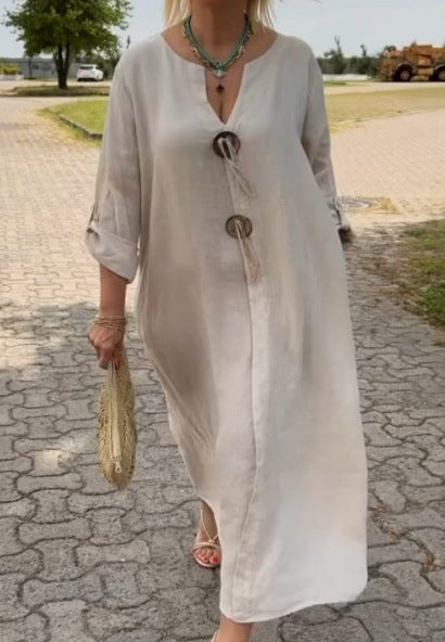 [S-5XL] 2024 Rochie casual de culoare simplă pentru femei