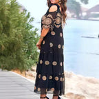 【S-5XL】2024 Moda de vară rochie nouă cu mâneci scurte până la genunchi, fustă lungă imprimată