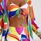 [S-XL] 2024 Costum de baie bikini cu imprimeu split top pentru femei cu trei piese