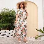 [S-5XL] 2024 Rochie nouă cu talie înaltă în stil vestic cu decolteu în V lungime medie, plus dimensiune temperament imprimat rochie sexy în stil western