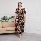 [S-5XL] 2024 Rochie nouă cu talie înaltă în stil vestic cu decolteu în V lungime medie, plus dimensiune temperament imprimat rochie sexy în stil western