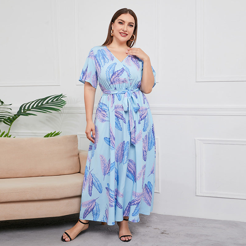 [S-5XL] 2024 Rochie nouă cu talie înaltă în stil vestic cu decolteu în V lungime medie, plus dimensiune temperament imprimat rochie sexy în stil western