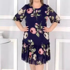 【S-5XL】2026 Rochie nouă grasă și supradimensionată cu cinci sferturi de mânecă patchwork din șifon