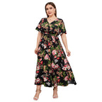 [S-5XL] 2024 Rochie nouă cu talie înaltă în stil vestic cu decolteu în V lungime medie, plus dimensiune temperament imprimat rochie sexy în stil western