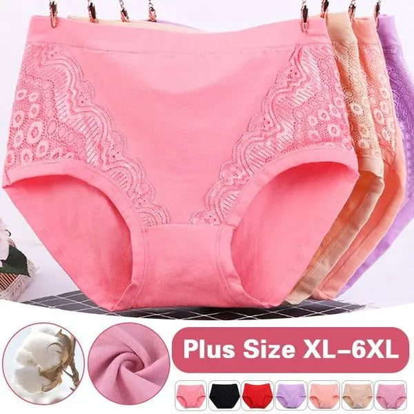 🎁💖【7 buc】【XL-6XL】Chiloți de damă din dantelă de bumbac cu talie înaltă