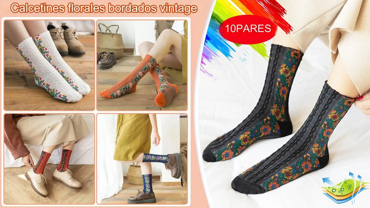 💐【5/10 perechi】🧦Toamna și iarna Șosete lungi răsucite noi, retro, retro, florale, din bumbac