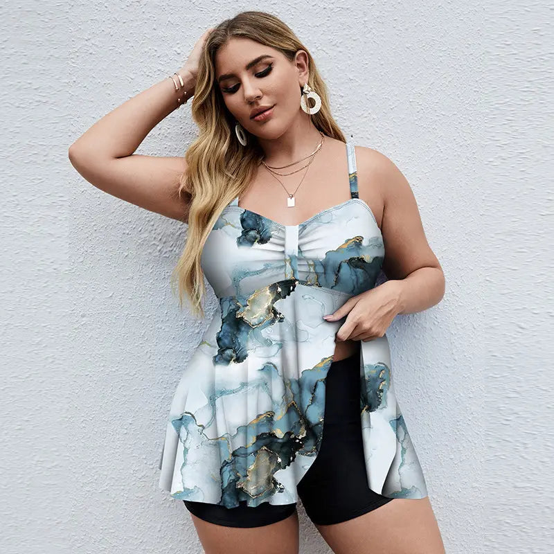 🏊🩱Cumpărați 1 obțineți 1 gratuit✨【Ascunde burta｜Mărimi mari disponibile】Costum de baie din 2 piese cu imprimeu floral (include pantaloni scurți)