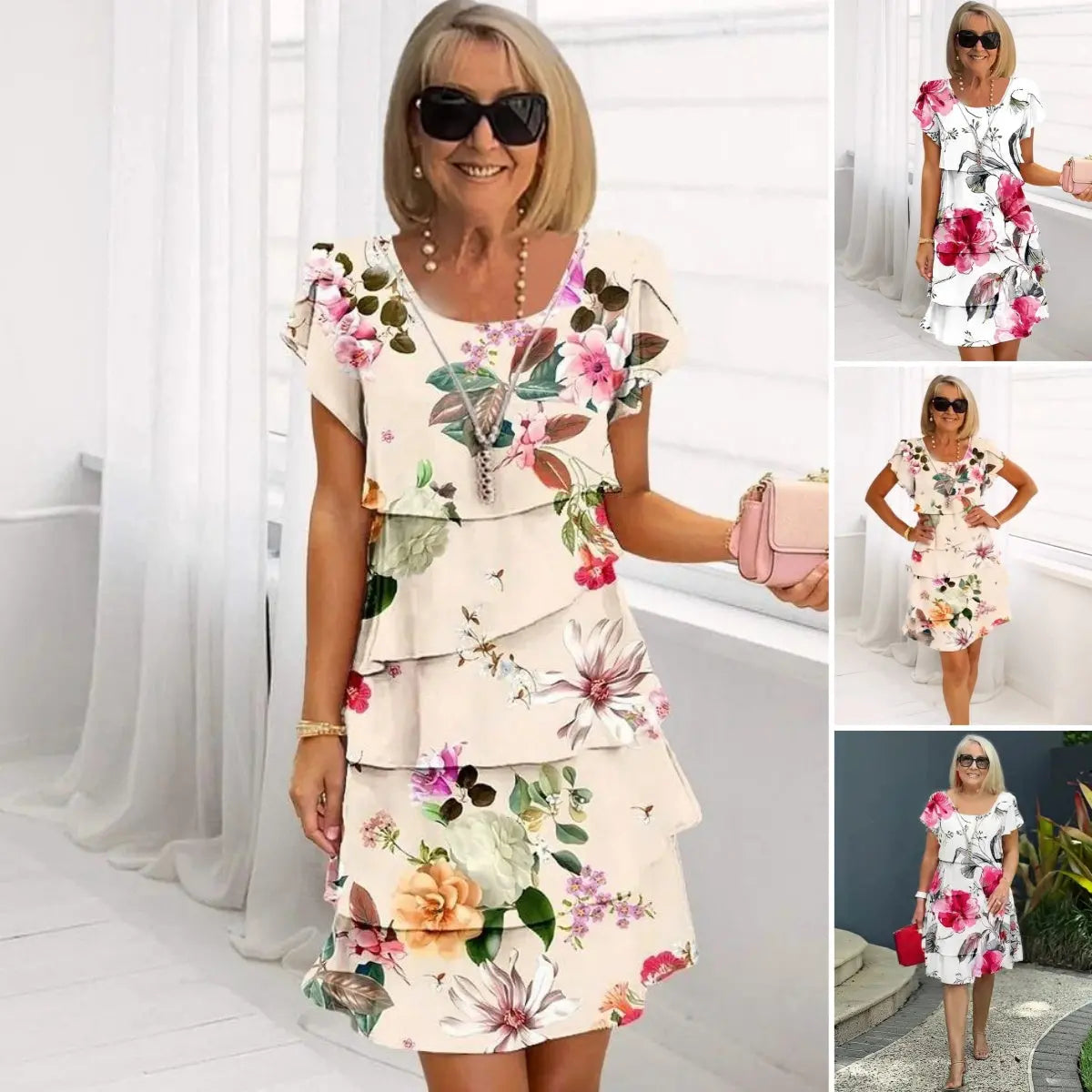 Rochie cascada cu model floral si mai multe plante