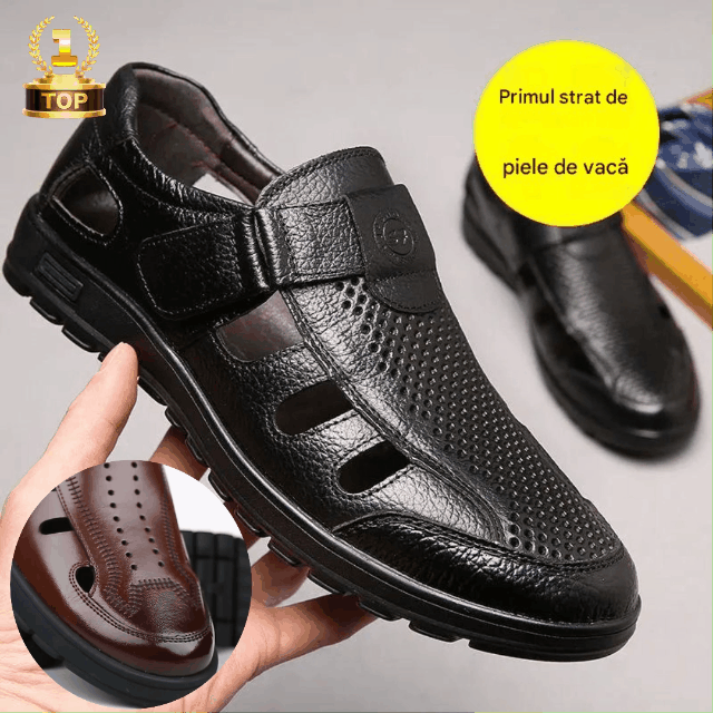【39-44】Sandale de vară din piele naturală pentru bărbați, respirabile