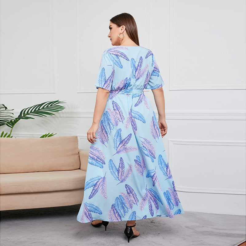 [S-5XL] 2024 Rochie nouă cu talie înaltă în stil vestic cu decolteu în V lungime medie, plus dimensiune temperament imprimat rochie sexy în stil western