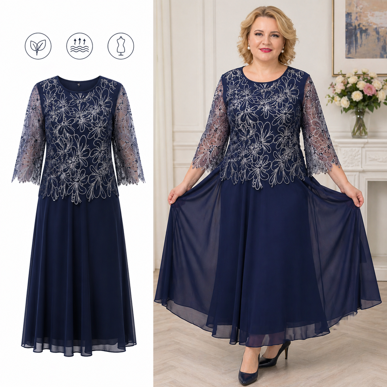 2026 rochie elegantă de seară bleumarin
