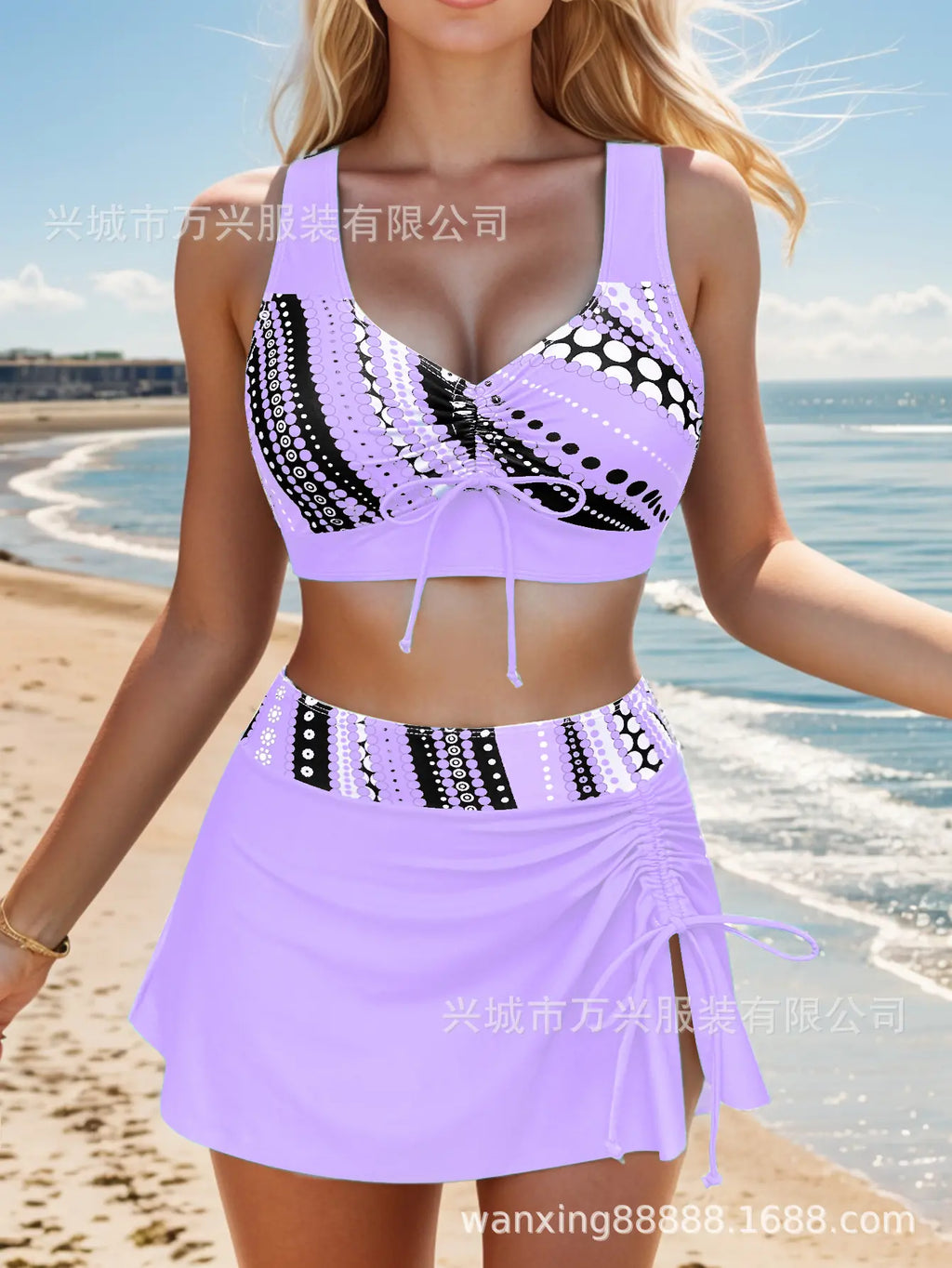 🩱👙【S-2XL】Costum de baie din două piese, confortabil, cu imprimeu și funde