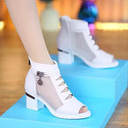 🤩【Cumpărați 1, primiți 1 gratuit】👠【35～41】2025 Sandale noi, elegante și confortabile, din plasă, gură de pește, cu toc gros